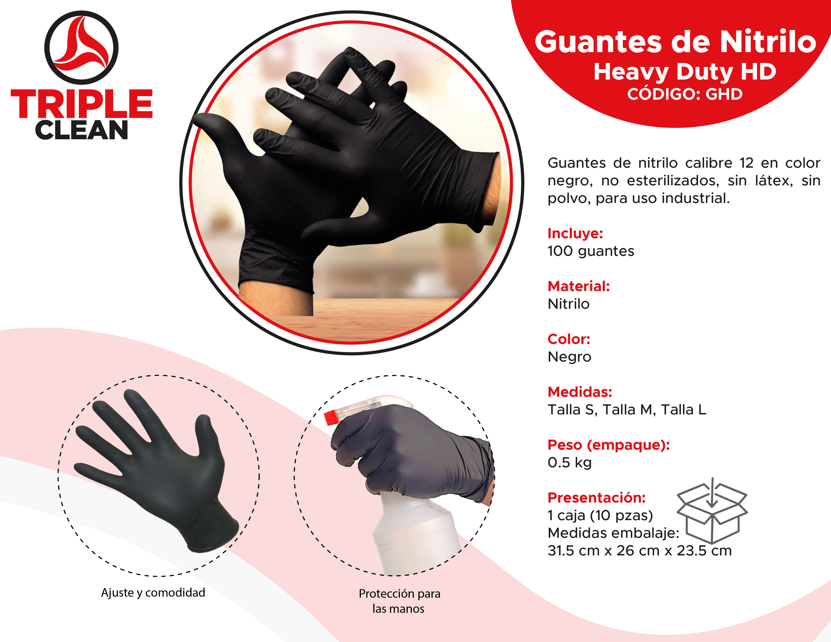 Miniatura 2 de Guantes HD Negros Talla – M